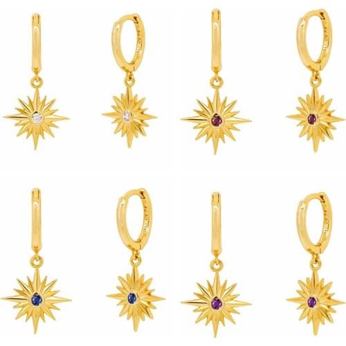 925 Silver Ear Buckle Sunflower Star Drop Hoop Earring for Women Simple Crystal Earring Fashion Korean Party Jewelry Accessories