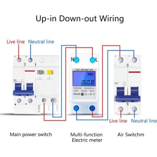 LCD Backlight 1Phase 2Wires 5(80A) Energy Meter Din Rail Electric Meter Monitor 85AC