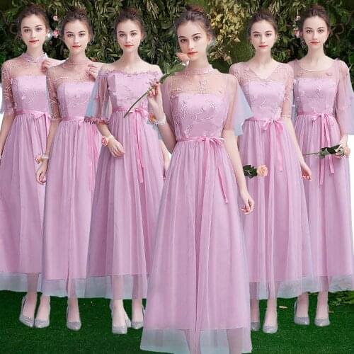 2 Colors 6 Styles Plus Size Lace Pink Tulle Long bridesmaids Dresses Wedding Party Sisters Prom Dress Women