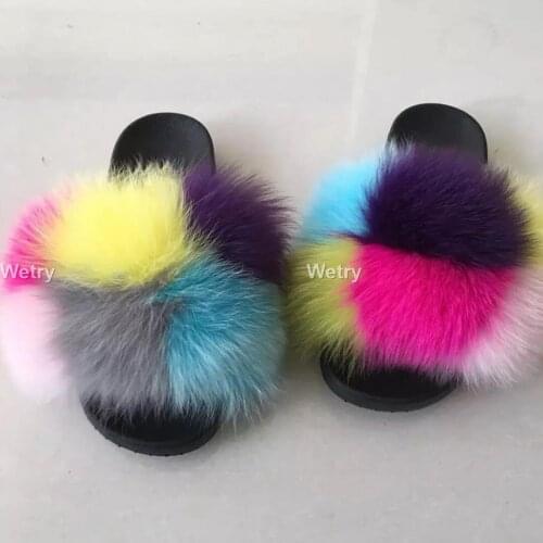 2020 NEW women summer fox fur slippers Cute Plush Fox slippers 100% real fox hair luxury fashion beach slippers size 36-45