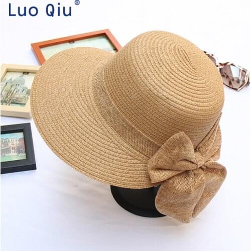 2019 Fashion big bow sun hats hand made women straw cap beach big brim hat casual glris summer cap