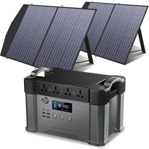 ALLPOWERS Solar Generator Battery Charger, 110V/220V Pure Sine Wave AC Outlet With 2×100W Portable Solar Panel For Outdoors
