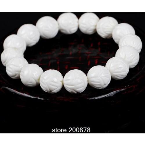 Natural White Conch shell Carved Lotus Padma Beads Bracelets 6/8/10/12/14/16/18/20mm