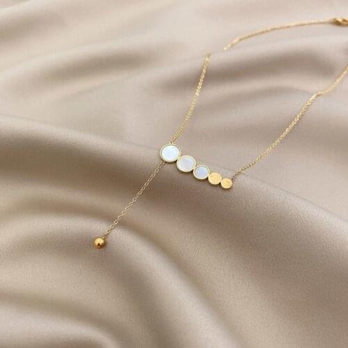 316L Stainless Steel Simple Round Shell Beads Pendant Charms Chain Choker Necklace For Women Fashion Fine Jewelry SAN606