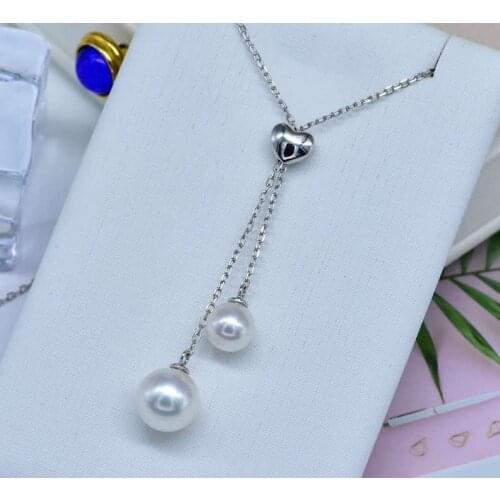 2 Pearls Heart Shape 925 Silver Pearl Necklace Chain with Pendant Mountings Necklace Findings Jewelry Parts Fittings Accessories