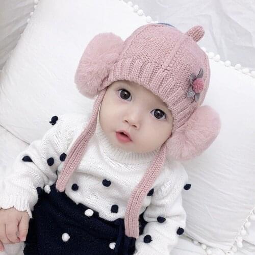 Baby Hat Super Cute Little Flower Ear Cap Boys Girls Autumn and Winter Warm Windproof Small Round Cap 1 - 2Y