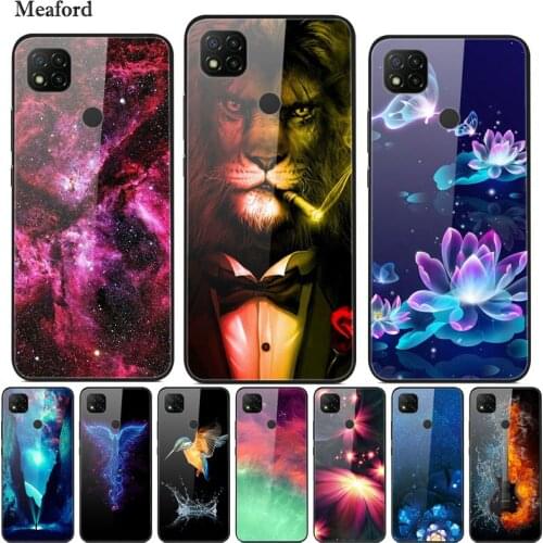 For Xiaomi Redmi 9C NFC Case Plastic Hard Lion Phone Cover For Redmi 9C NFC Glass Back Case Capa for Xiaomi Redmi 9C 9 C Redmi9C