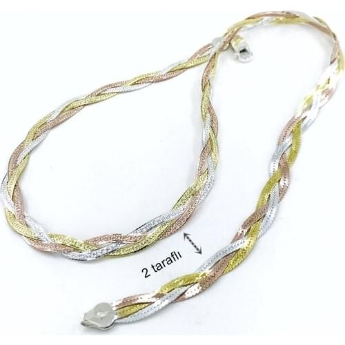 Magümüş Two-Sided Three Color Flats Italian Cleopatra Chain Silver Necklace