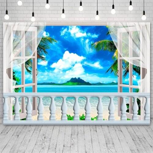Avezano Photography Backdrop Summer Tropical Seaside Beach Window Coconut Tree Background Photo Studio Photozone Photocall Decor
