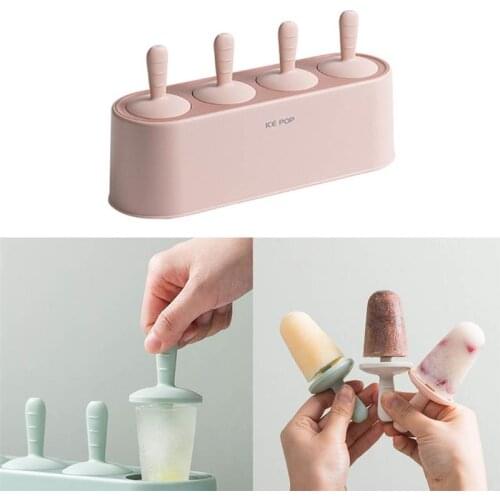 Kapmore 1pc Ice Cream Mold Non-Stick 4-Capacity Food Grade Silicone Ice Pop Mold Ice Tray DIY Ice Tools For Home