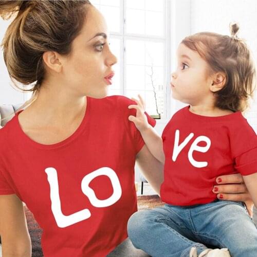 Love Pattern Mother And Daughter Family Clothes Short Sleeve Tshirts Summer Fashion Family Matching Clothes