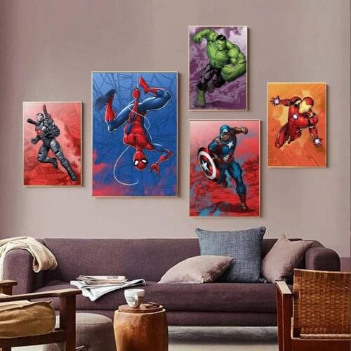 Superhero Anime Canvas Painting Spiderman Iron Man Wall Art Poster and Print Decoration Wall Art Picture for Living Room Home