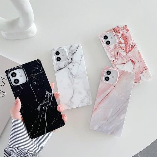 Classic Marble Square Phone Case For iPhone 12 Pro Max 11ProMax XR XS Max 7 8 Plus X SE 2020 Soft Cover Coque Bumper
