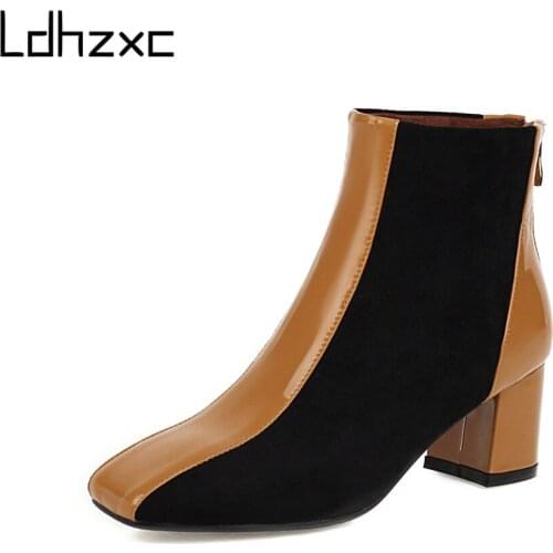 LDHZXC 2020 Ankle Boots High Heels Punk Fashion Black Boots Women Heel Spring Autumn Soft Leather Platform Shoes Woman Party