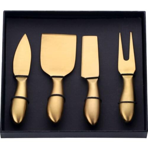 4 Pieces Cheese Knives Set Stainless Steel Cheese Slicer Butter Cutter Pizza Knife Fork Cultery Kit Cake Spatula with Gift Box