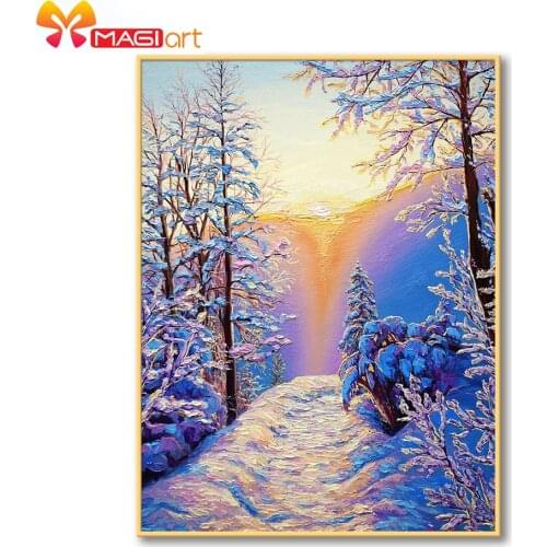 Cross stitch kits Embroidery needlework sets 11CT water soluble Canvas Patterns 14C Full Landscape Forest snow scene -NCMS162