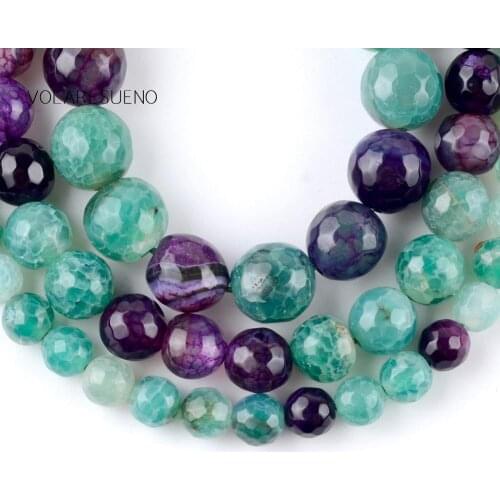 Natural Green Purple Faceted Dragon Vein Agates Stone Round Loose Beads For Jewelry Making 6-10mm Spacer Beads Fit Diy Bracelets