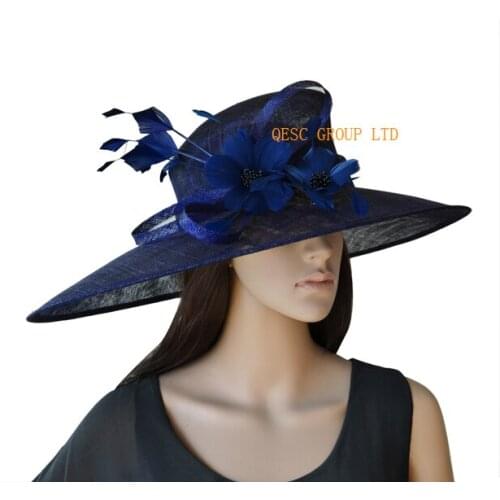 NEW Navy blue Large brim Sinamay womens hat Kentucky Derby Hats Ladies Hat for Ascot Races,Melbourne Cup,wedding church