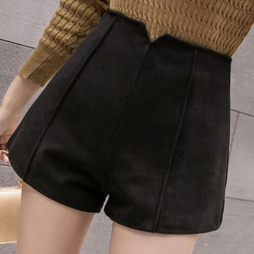 Autumn Women Warm Casual Shorts Pants High Waist Loose Wide Leg Short