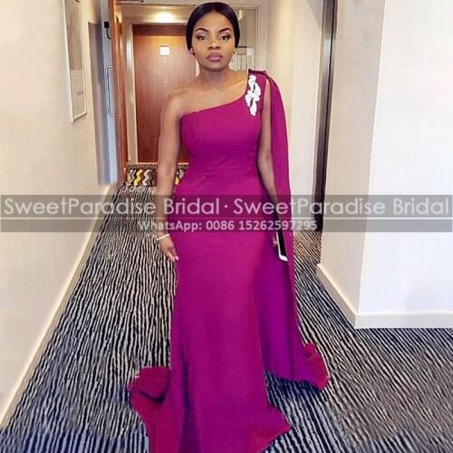 Mermaid Prom Dresses With Streamer One Shoulder Appliques Women Long Formal Prom Dress Robe De Soiree De Mariage