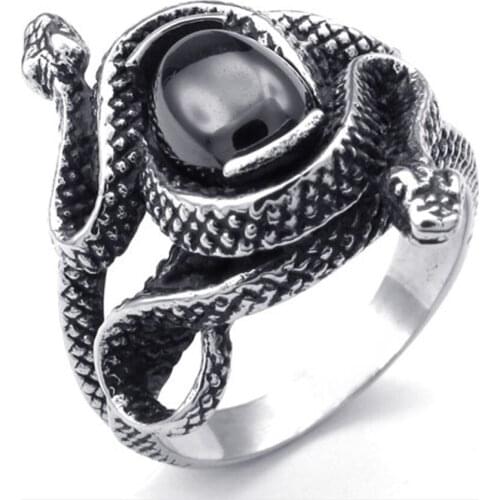 SECRET BOYS Gothic Punk Vintage Stainless Steel Double Snake Band Biker Mens Ring