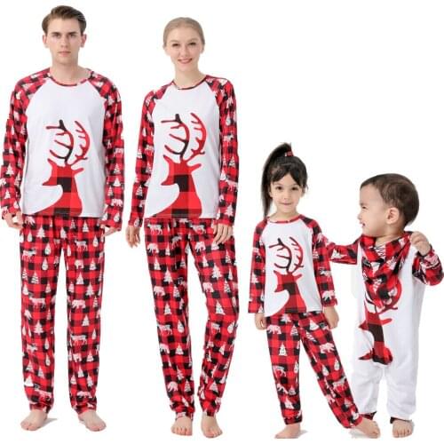 Family Matching Christmas Pajamas Sets Kids Homewear Red Plaid Stripes Reindeer Xmas Sleepwear Pyjamas Family Look Baby Clothes