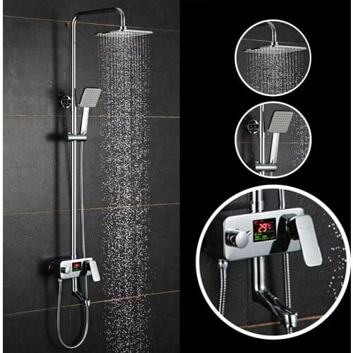 Digital Display Shower Faucet Luxury Rain Shower Set Water Powered Digital Display No Need Battery 8 Inch Rain Shower Head