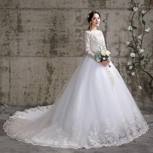 Long Sleeve Wedding Dress 2021 New Bride Dresses Simple Gowns Plus Size Vestido De Noiva