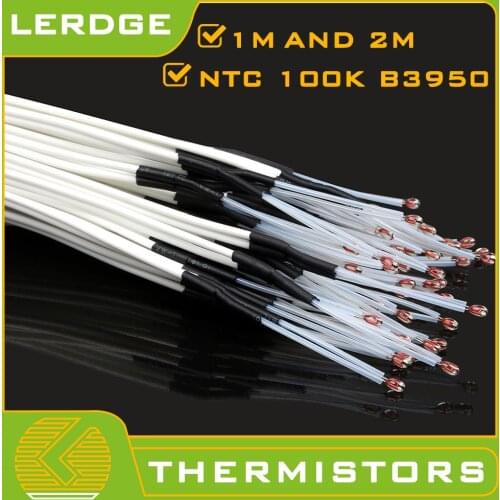 LERDGE NTC 100K B3950 Thermistors 3D Printer Parts Temperature Sensor For Hotend Heatbed thermistor wire With Cable 1m/2M 1PCS