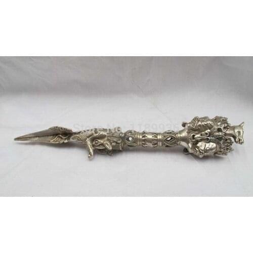 Tibet Buddhist White Copper Silver Hayagriva Vajrakila Fa Qi Dagger Vajra pestle