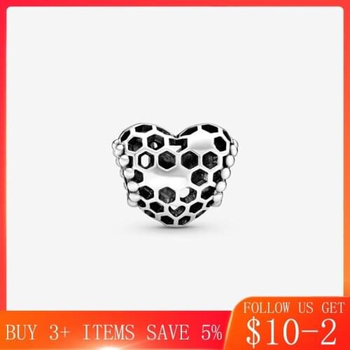 2020 Spring New Beads Bee Happy Honeycomb Heart 925 Sterling Silver Charms fit Original 3mm Bracelets Women DIY Jewelry