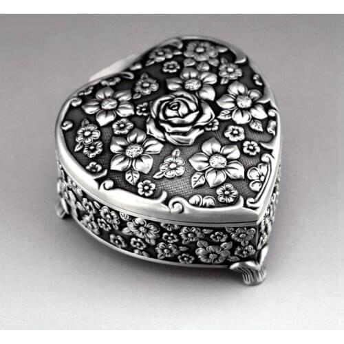 Vintage Metal Brand New Flower Rose Heart Music Box Hand Crank Heart Musical Mechanism Box Valentines Day Gifts for Girls Women