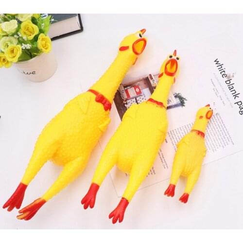 Yellow Screaming Chicken Pet Dog Toy Squeak Squeaker Chew Rubber Decrease Stress Prank Toys Pet Supplies 1pcs
