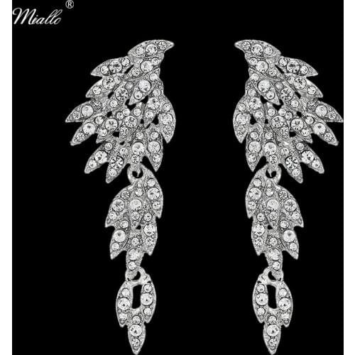 Miallo Fashion Crystal Wings Long Drop Earrings Silver Color Women Dangle Earrings Wedding Bride Bridesmaids Jewelry