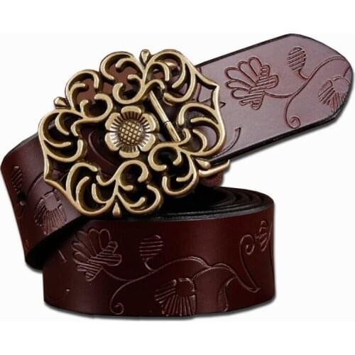 2019 Leather Belts for Women National Wind Vintage Student Carved Jeans Accessories Luxury Waist Belts Cinturon Mujer