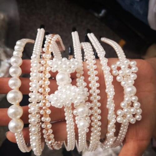 2021 Pearl Hairbands For Women Hair Accessories Band Flower Hoops Bow Wedding Headband Bridal Headwear Bands Clip