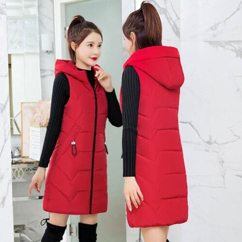 Women 2020 Autumn Winter Thick Warm Long Vest Female Korean Down Waistcoat Ladies Casual Hooded Zipper Sleeveless Vests Z228
