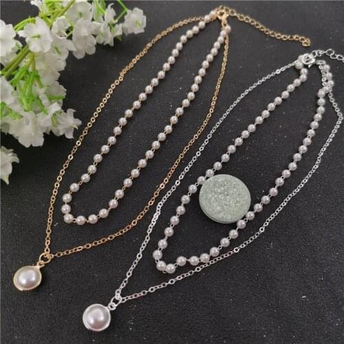 Double Layer Gold Silver Color Choker Necklace for women Fashion Cute Romantic Simulated Pearl Pendant Necklace Girl Jewelry