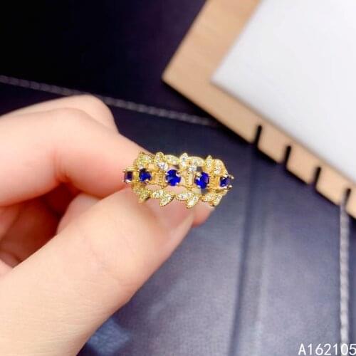 925 Pure Silver Chinese Style Natural Sapphire Womens Luxury Noble Round Plant Adjustable Gem Ring Fine Jewelry Support Detecti