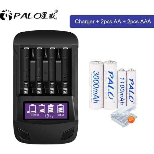 1.2v ni-mh aa and aaa rechargeable battery 2A 3A and usb lcd display smart charger for 1.2v aa aaa batteries