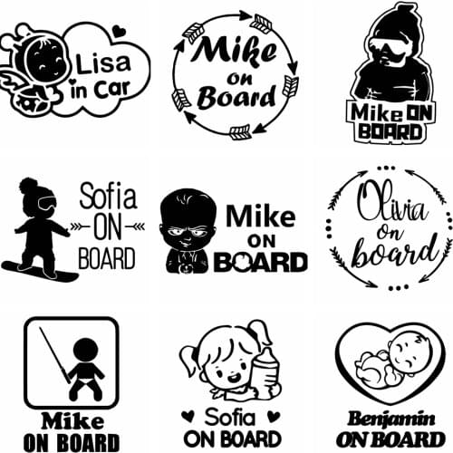 Baby on Board Car Sticker Custom Name Funny Wrap Vinyl Cars Car-styling Auto Decor Accessories Car Decoration Car Body Cartoon