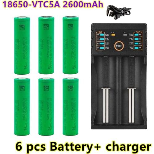 100% original 3.7V 2600mAh Li ion 18650 battery for SONY US18650 VTC5A 2600mAh 18650 battery 3.7V +1pcs Battery charger