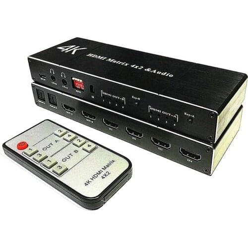 2.0 HDMI Matrix 4x2 4K HDR Switch Splitter 4 In 2 Out Optical SPDIF + 3.5mm Jack Audio Extractor HDMI Switcher