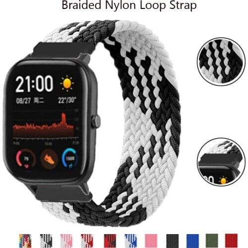 20mm/22mm Nylon Elastic Strap For Amazfit Bip/Bip Lite /GTS 2 2e watchband GTR 42mm 47mm 2 Solo Loop Bracelet Watch Accessories