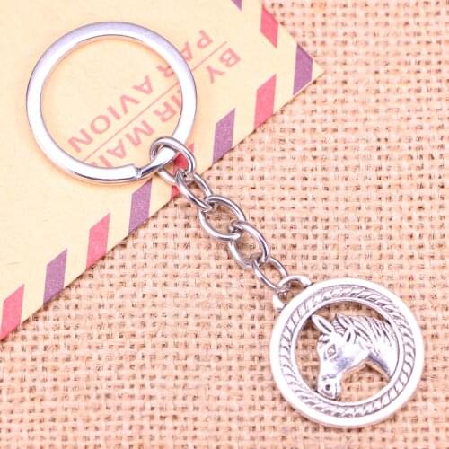 20pcs New Fashion Keychain 25mm circle horse head Pendants DIY Men Jewelry Car Key Chain Ring Holder Souvenir For Gift