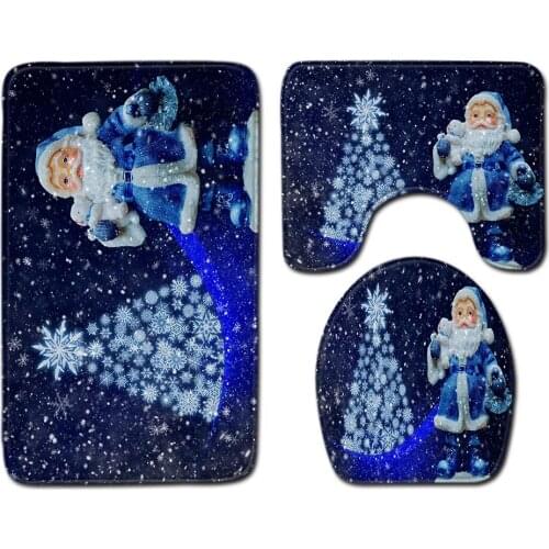 3pcs Set Toilet Seat Cover Bathroom Mat Home Absorbent Non-Slip Doormats Decoration Flannel Carpet Rug Printing