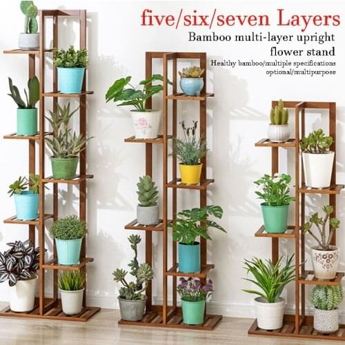 5/6/7 Tier Bamboo Garden Plant Shelves Flower Pot Holder Garden Rack Display Stand Succulent Plants Home Balcony Storage Rack