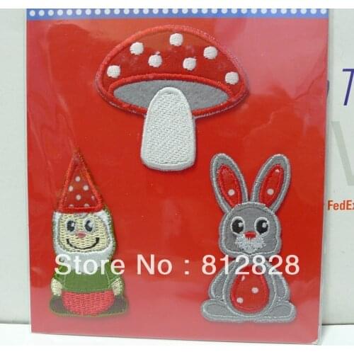 5sets 3pcs/Sets Mushroom Rabbit Dwarf Iron On Patches Appliques