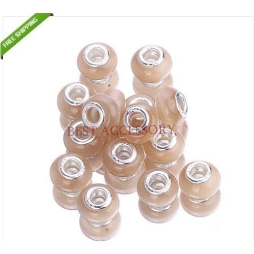 50pcs 9*14MM Khaki Cat Eye Big Hole Beads For European Charm Bracelets *5mm hole*,Free shipping