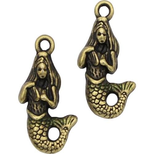 50pcs-Antique Bronze 2 Sided Mermaid Charms Pendant,DIY For Bracelet Necklace 23x12mm
